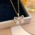 Collier nœud plaqué or avec zircon rose en forme de cœur et cristaux scintillants - Style Nœud Papillon Cœur Rose (XL1711) / Or