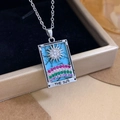 The Sun tarot card necklace with turquoise texture and colorful rainbow gemstone pendant - Silver Blue - The Sun (XL2300)