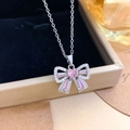Collier nœud argenté délicat avec zircon rose en forme de cœur et pierres - Style Nœud Papillon Cœur Rose (XL1711) / Argent