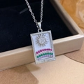 Silver tarot necklace with The Sun pendant featuring colorful micro-pave crystals - Silver White - The Sun (XL2300)
