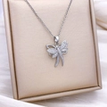 Silver rotating dragonfly necklace with crystal pavé wings on a thin link chain - Rotatable Dragonfly Style (XL1805) / Silver