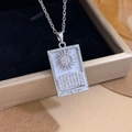 Silver Tarot The Sun pendant necklace with sparkling crystals and rectangular design - Silver All White - The Sun (XL2300)