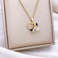 Gold heart butterfly necklace with black enamel and zircon stones for women - Rotatable Heart Butterfly Style (XL1898) / Gold