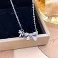 Exquisite silver bow necklace with zircon inlays and shiny metal finish for women - Double Bow Knot Style (XL2011) / Silver