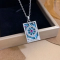 Silver Tarot Wheel of Fortune necklace with blue enamel and sparkling crystal accents - Silver - The Wheel of Fortune (XL2302)