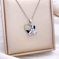 Silver rotating heart necklace with black enamel and crystal butterfly detail - Rotatable Heart Butterfly Style (XL1898) / Silver