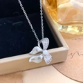 Silver bow pendant necklace with zircon and pearl on a black velvet gift box - Pearl Bow Knot Style (XL2623) / Silver