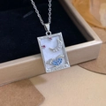 Silver tarot necklace with The Moon pendant featuring star and cloud crystal details - Silver - The Moon (XL2326)