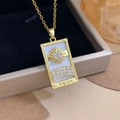 Golden tarot necklace with a sun emblem on a white enamel pendant for women - Gold All White - Rainbow Sun (XL2702)