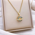 Saturn planet necklace with colorful crystals on a gold finish display stand - Gold