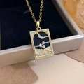 Golden Knight of Cups tarot necklace with black enamel inlay and sparkling crystals - Gold - Knight of Cups (XL2721)
