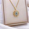 Rotating blue evil eye necklace in gold-tone stainless steel with sunburst pendant - Gold