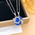 Blaue Emaille-Mondkette mit Katzen- und Schmetterlingsanhänger in Geschenkbox - Schmetterling Wal Silber Blau (XL2527)