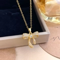 Collana con ciondolo a fiocco dorato con zirconi e catena a maglie sottili - Oro (XL94)