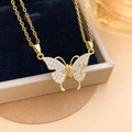 Elegant gold butterfly pendant necklace with white zirconia micro-pave for women - Gold Butterfly