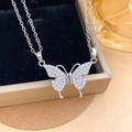 Silver butterfly necklace with micro-pave white crystals on a delicate cable chain - Silver Butterfly