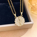 Magnetic sunflower couple necklace with golden chain and micro-paved sparkling zircon stones - Flower Magnetic Gold