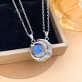 Silver-colored magnetic sun and moon couple necklace set with blue opal and small crystals - Moon Cat's Eye Magnetic Silver