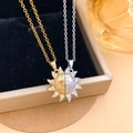 Magnetic sun pendant necklaces for couples in gold and silver finish with zircon - Two Tone Sun Magnetic Gold