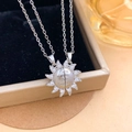 Silver sun moon magnetic couple necklace with You Are My Sunshine engraving and zircons - Sun Magnetic Silver