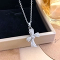 Elegante zilveren strikhanger ketting met sprankelende witte zirkoon op een fijne O-ketting - Zilver (XL3738)