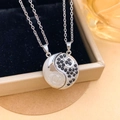 Matching sun and moon magnetic pendant necklaces with silver finish and black stones - Sun Moon Radiance Magnetic Silver