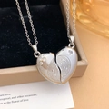 Magnetic heart couple necklaces with fingerprint engraving and zircon stones - Fingerprint Heart Style (XL1724) / Silver