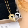 Magnetic gold and silver puzzle heart couple necklace with clover key and lock design - Heart Lock Style (XL1931) / Two Colors