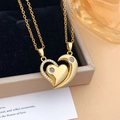 Golden magnetic heart pendant necklace with zircon crystals on premium velvet gift box - Nested Heart Style (XL3400) / Gold