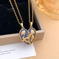 Magnetic heart pendant necklace set in gold finish with blue stones and dolphin motif - Ocean Heartbeat Style (XL3601) / Gold