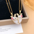Gold plated magnetic rabbit heart necklaces with white enamel and tiny zircon stones - Heart Rabbit Style (XL4186) / Gold