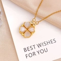 Gold-plated clover necklace with heart-shaped cat-eye stones and white crystals - XL405 Four Petal Flower Gold