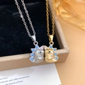 Cute cartoon dinosaur pendant necklaces in silver and gold with colorful crystals - Small Dinosaur Style (XL4194) / Gold