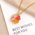 Magnetic four-leaf clover heart necklace in gold with colorful crystal pendant - XL405 Colorful Four Petal Flower Gold