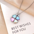 Zilveren klavervier ketting met kleurrijke iriserende hartvormige stenen hangers - XL405 Regenboog Vierbladige Bloem Zilver