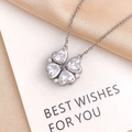 Elegante zilveren klavertje vier ketting met hart-zirkonia op een geschenkkaart - XL1670 Hart Vierbladige Bloem Zilver