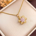Gouden sneeuwvlok ketting variant met roze zirkoon inleg en dunne kruis ketting - Roze Roterende Sneeuwvlok Stijl (XL22) / Goud