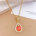 Élégant collier goutte doré avec une pierre orange et des accents en zircons blancs - Style Goutte d'eau XL694 / Rouge Orange Or