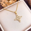 Golden Celtic knot star pendant necklace with sparkling white zircons on O-chain - Gold Square Oval Style (XL1659)