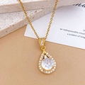 Collier avec pendentif goutte dorée orné d'un diamant synthétique rond brillant - Collier Goutte d'eau XL694 Or