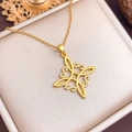 Elegant gold Celtic knot pendant necklace with white zircon pavé on jewelry box - Gold Rhombus Oval Style (XL1677)