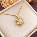 Rotierende goldene Schneeflocken Kette mit glitzernden Zirkonia Steinen für Damen - Große Schneeflocke Rotierendes Design (XL1297) / Gold