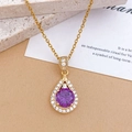 Collier goutte en or élégant avec une pierre ronde violette et des accents de zircon blanc - Collier Goutte d'eau Violet XL694 Or