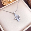 Collier avec pendentif lapin style bambou en argent avec pierres œil-de-chat - Style Lapin Rongeant le Bambou (XL47) - Argent