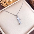 Collier en argent avec pendentif bambou en œil-de-chat et papillons en cristal - Style Jade Bambou (XL67) - Argent