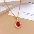 Collier élégant en acier titane doré avec pendentif halo rouge en forme de poire - Collier Petite Goutte d'eau Rouge XL2955 Or