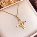 Elegant gold Celtic knot pendant necklace featuring a minimalist four-cornered star design - Gold Ring Oval Style (XL2058)