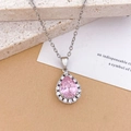 Collier goutte d'eau argenté avec pendentif en zircon rose et détails pavés brillants - Collier Petite Goutte d'eau Rose XL2955 Argent