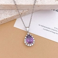 Collier élégant en argent avec pendentif goutte en zircon violet et sertissage halo - Collier Petite Goutte d'eau Violet XL2955 Argent