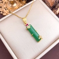 Elegante collar de acero de titanio dorado con colgante de bambú verde y circonitas - Estilo Bambú Verde (XL463) - Dorado Rosa Rojo